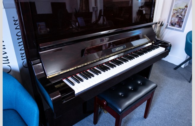 Used Apollo Polished Dark Wine Mahogany SR650 Upright Piano - All Inclusive Premium Package (SN:141448) - Image 6